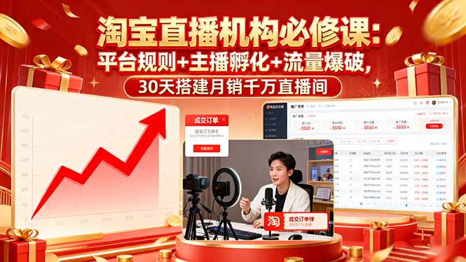 淘宝直播机构必修课：平台规则/主播孵化/流量爆破,30天搭建月销千万直播间