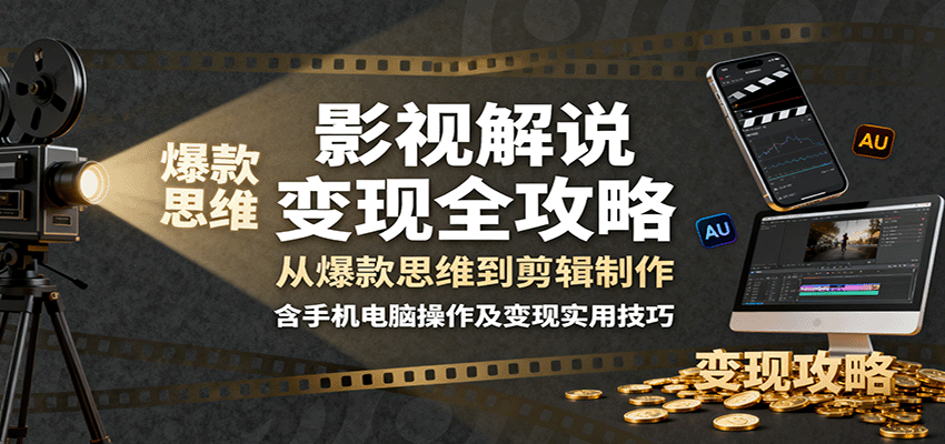 影视解说变现全攻略：从爆款思维到剪辑制作，含手机电脑操作及变现实用技巧