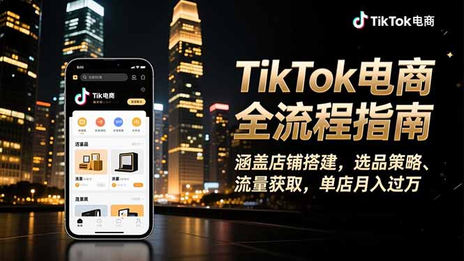 TikTok电商全流程指南，涵盖店铺搭建、选品策略、流量获取，单店月入过万