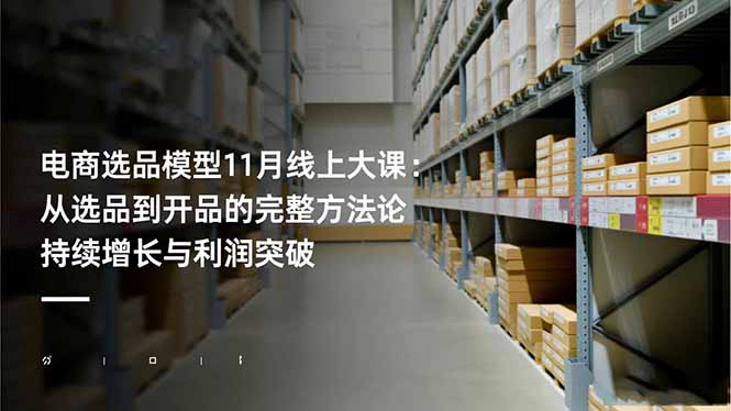 电商选品模型11月线上大课:从选品到开品的完整方法论 持续增长与利润突破