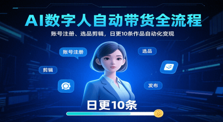 AI数字人自动带货全流程：账号注册、选品剪辑，日更10条作品自动化变现