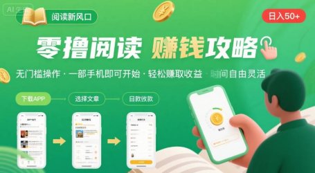 零撸阅读新风口,无门槛轻松挣,一部手机,日入 50-3张【揭秘】