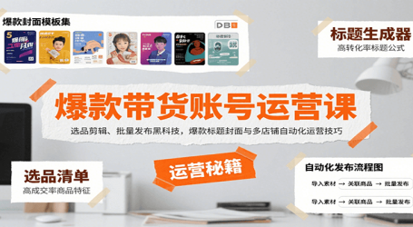 爆款带货账号运营课:选品剪辑、批量发布黑科技,爆款标题封面与多店铺自动化运营技巧