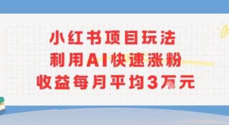 小红书商单项目新玩法，利用AI快速涨粉收益每月平均3W