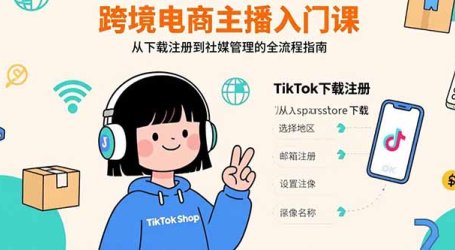 跨境电商主播入门课,TikTok下载注册,支付工具配置,社媒账号管理全流程