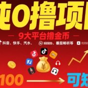 纯0撸项目，9大平台撸金币，抖音，快手，汽水，番茄畅听等，1天100，可矩阵