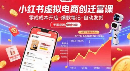 小红书虚拟电商创富课：零成本开店/爆款笔记/自动发货,30天打造被动收入