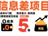 一个信息差项目，0成本0门槛，需求量大，复购强，只要做就能见收益，一天变现5张【揭秘】
