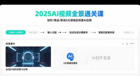 2025AI视频全景通关课:涵盖创作/商业/职场3大领域  掌握AI全场景应用