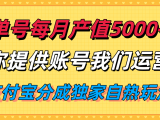 单月产值5000+,支付宝分成代运营,你提供账号坐等分钱,我们帮你运营