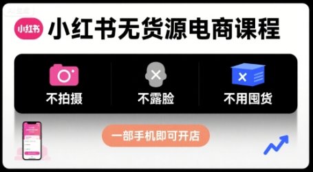 小红书无货源电商课程，不拍摄不露脸不用囤货，一部手机即可开店