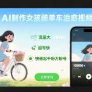 AI制作女孩骑单车治愈视频，流量大，起号快，快速起千粉万粉号