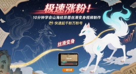 极速涨粉!10分钟学会山海经异兽丝滑变身视频制作,快速起千粉万粉号