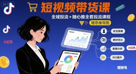 最新短视频带货课,全域投流+随心推全套投流课程+思维导图