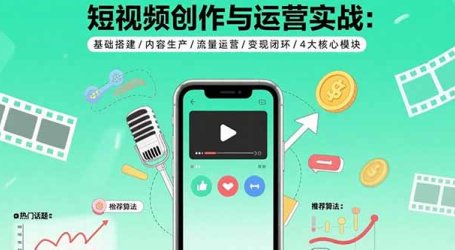 短视频创作与运营实战:基础搭建/内容生产/流量运营/变现闭环/4大核心模块