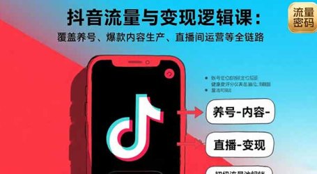 抖音流量与变现逻辑课:覆盖养号、爆款内容生产、直播间运营等全链路