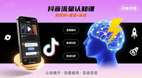 抖音流量认知课，短视频+直播+私域，认知提升，闪电开悟
