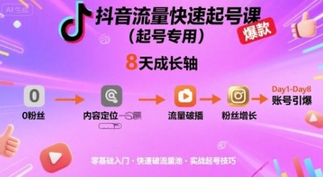 抖音流量快速起号课(起号专用)，8天带你做爆自己的账号