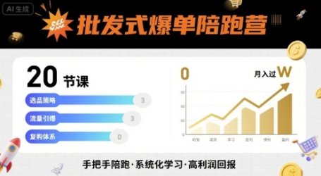 批发式爆单陪跑营,20节课带你实现批发式爆单,带你经松月入过W