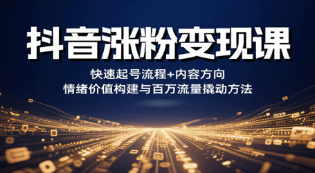 抖音涨粉变现课，快速起号流程+内容方向+情绪价值构建与百万流量撬动方法