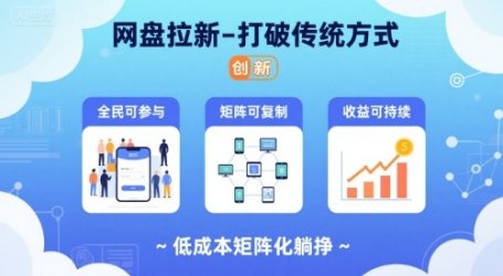 网盘拉新-打破传统方式,低成本矩阵化躺挣,全民可参与、矩阵可复制、收益可持续【揭秘】
