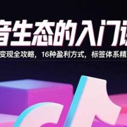 抖音生态的入门课程：流量变现全攻略，16种盈利方式，标签体系精准定位