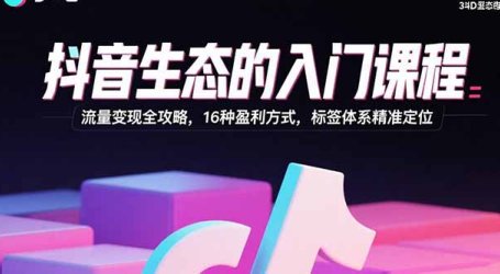 抖音生态的入门课程：流量变现全攻略，16种盈利方式，标签体系精准定位