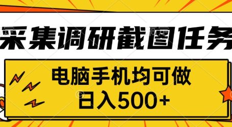 采集,调研,截图任务,电脑手机均可做,日入500+
