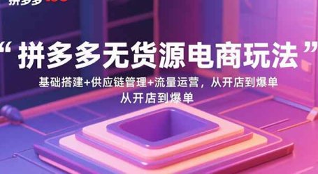 拼多多无货源电商玩法:基础搭建+供应链管理+流量运营,从开店到爆单