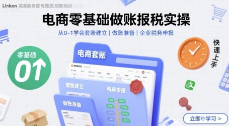 电商零基础做账报税实操快速上手,从0-1学会套账建立,做账准备,企业税务申报