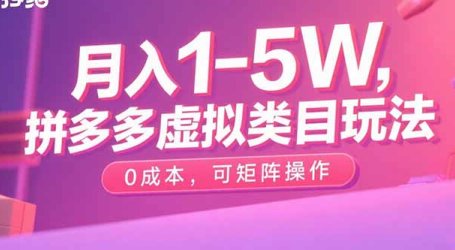月入1-5W,拼多多虚拟类目玩法,0成本,可矩阵操作