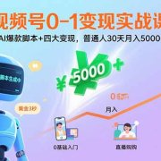 视频号0-1变现实战课：AI爆款脚本+四大变现，普通人30天月入5000+
