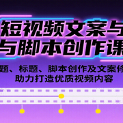 短视频文案与脚本创作课:选题、标题、脚本创作及文案修改等助力打造优质视频内容