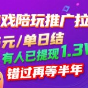 游戏陪玩推广拉新，无需回填，5米每单日结，0粉丝也能做，有人已提现1.3W，错过再等半年