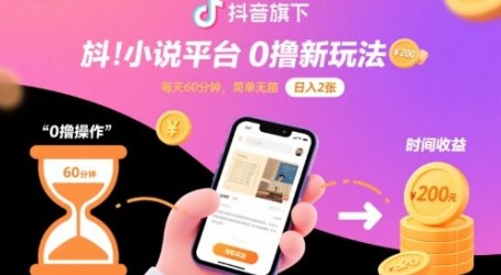 抖音旗下小说平台0撸新玩法，每天挂G60分钟，简单无脑，日入2张【揭秘】