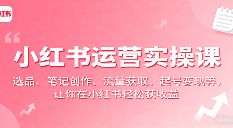 小红书运营实操课：选品、笔记创作、流量获取、起号变现等，让你在小红书轻松获收益