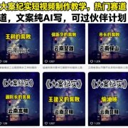 大案纪实短视频制作教学，热门赛道，文案纯AI写，可过伙伴计划