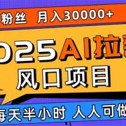 2025AI拉新风口项目，0粉0基础月入30000+新手小白轻松学会