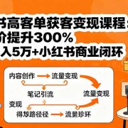 小红书高客单获客变现课程：客单价提升300%，打造月入10万+小红书商业闭环