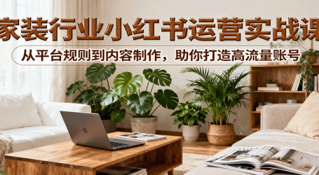 小红书家装行业运营实战课：从平台规则到内容制作，助你打造高流量账号