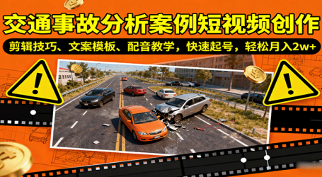 交通事故分析案例短视频创作，剪辑技巧、文案模板、配音教学，快速起号，轻松月入2w+