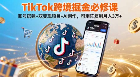 TikTo跨境掘金必修课，账号搭建+双变现项目+AI创作，可矩阵复制月入3万+