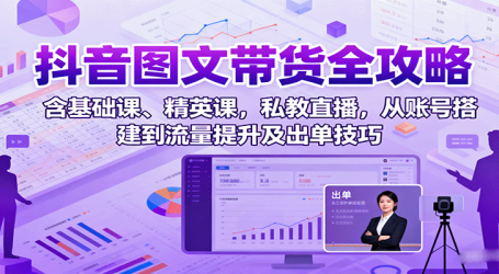 抖音图文带货全攻略：含基础课、精英课，私教直播，从账号搭建到流量提升及出单技巧