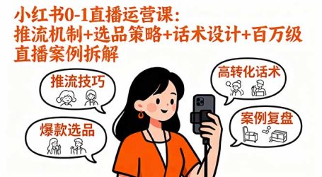 小红书0-1直播运营课：推流机制+选品策略+话术设计+百万级直播案例拆解
