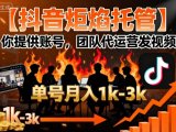 【抖音炬焰托管】你提供账号,团队代运营发视频,单号月入1k+【揭秘】