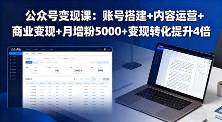 公众号变现课：账号搭建+内容运营+商业变现+月增粉5000+变现转化提升4倍