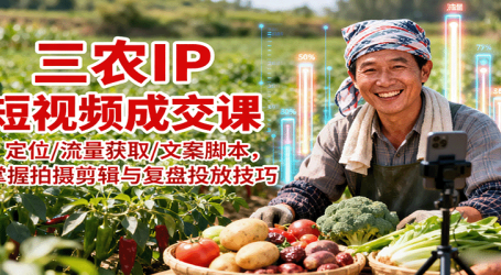 三农IP短视频成交课：定位/流量获取/文案脚本，掌握拍摄剪辑与复盘投放技巧