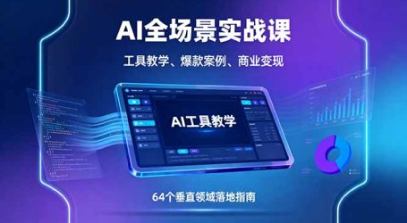 AI全场景实战课，工具教学、爆款案例、商业变现，64个垂直领域落地指南