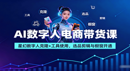 AI数字人电商带货课：星幻数字人克隆+工具使用，选品剪辑与橱窗开通