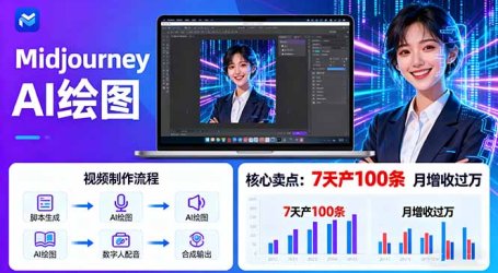 AI绘图照片开口说话视频制作：Midjourney+数字人，7天产100条月增收过万